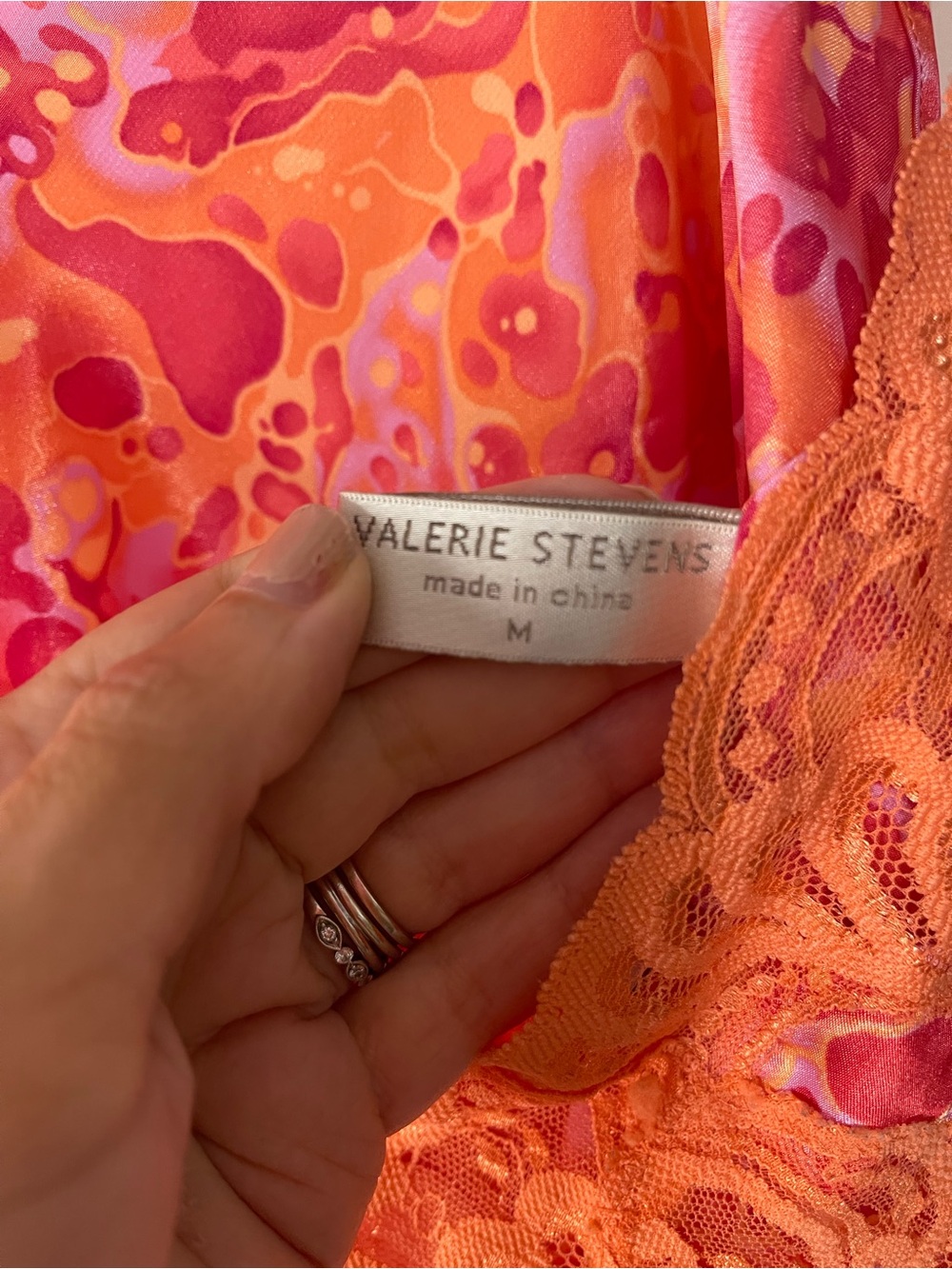 Orange Printed Y2K Retro Fairy semi Sheer Lace Satin Camisole size Medium - Picture 5 of 5